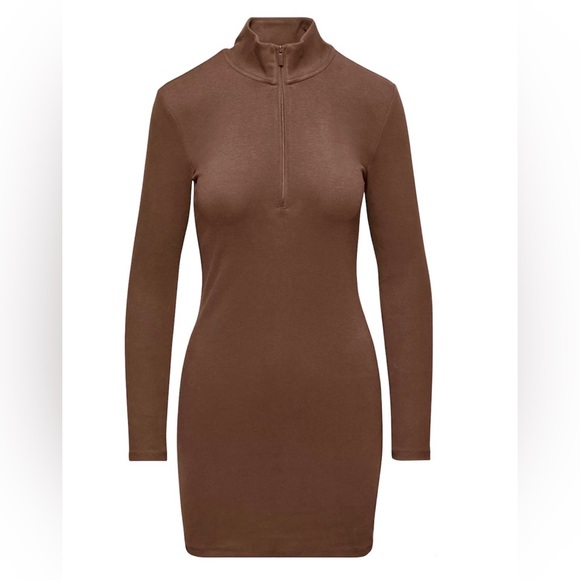 Sunday Best by Aritzia, half zip dress, size Medium, cognac brown, EUC - Picture 3 of 11